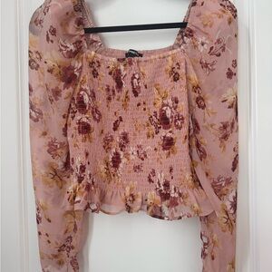 Express Pink Floral Smocked Blouse